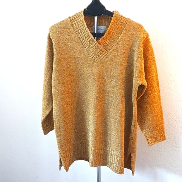 Diane Von Furstenberg DVF Gold Sweater SPARKLES Metallic Long Sleeves Oversized - Picture 7 of 16